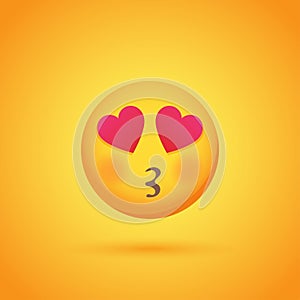 Kissing with love emoticon smile icon with shadow for social network design