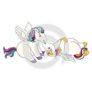 Kissing Pegasus on white isolated background, isolated cute Pegasus in Cartoon style, vector Flying Horses in love, concept of