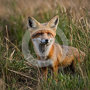 Crouched Predator: A Kit Fox Lurking in the Tall Meadow photo