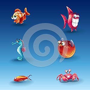 Kit of funny cartoon fishes