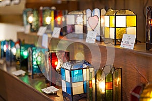 Kitaichi Glass table lamp in Otaru Hokkaido Japan. photo