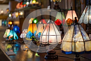 Kitaichi Glass table lamp in Otaru Hokkaido Japan. photo