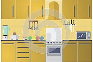 Kitchen and accesories flat style