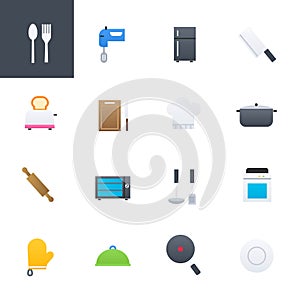 Kitchen Accessories and Cooking Colourful Icons Set, Vector Illustration Design