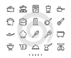 Kitchen accessories line icons set