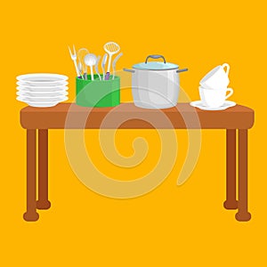 Kitchen accessories set isolated, cooking domestic equipment icons vector household illustration top view, kitchenware