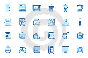 Kitchen appliance line icon set. Oven, mixer, dishwasher, food processor, combi steamer minimal vector illustrations