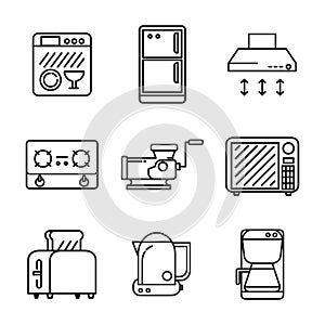 Kitchen Appliances Icon Set Black And White Illustration