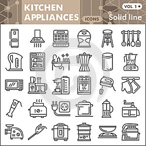 Kitchen appliances line icon set, kitchenware symbols collection or sketches Kitchen equipment linear style signs for