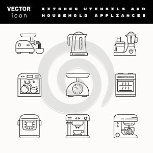 Kitchen appliances. linear icon set