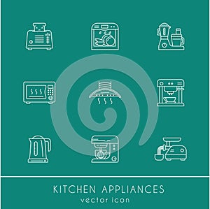 Kitchen appliances. linear icon set