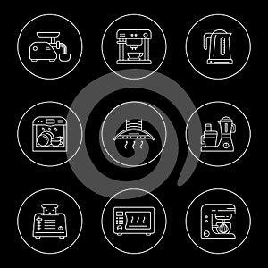 Kitchen appliances. linear icon set