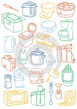 Kitchen appliances set. Kitchen appliances doodle.