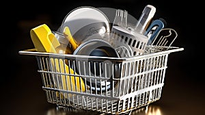 Kitchen appliances in the shopping basket. Online e-commerce con