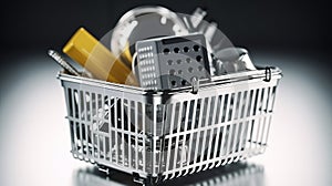 Kitchen appliances in the shopping basket. Online e-commerce con