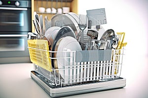 Kitchen appliances in the shopping basket. Online e-commerce con