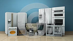 Kitchen appliances in supermarcket 3d render image