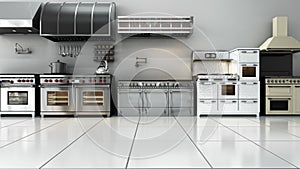 Kitchen appliances in supermarcket 3d render image