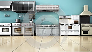 Kitchen appliances in supermarcket 3d render image