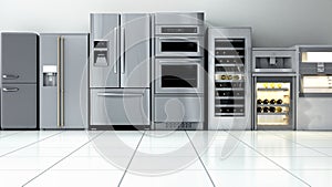 Kitchen appliances in supermarcket 3d render image