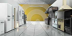 Kitchen appliances in supermarcket 3d render image background