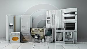 Kitchen appliances in supermarcket 3d render image photo