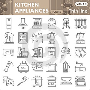 Kitchen appliances thin line icon set, kitchenware symbols collection or sketches Kitchen equipment linear style signs