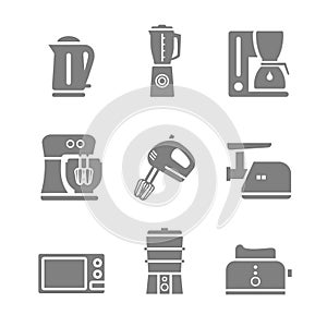 Kitchen appliances vector silhouette icon set