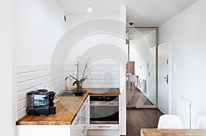 Kitchen area in hotel apartment