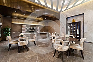 Kitchen area with marble floor