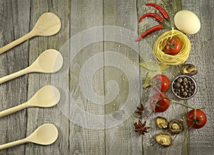 Kitchen background with spoons and food