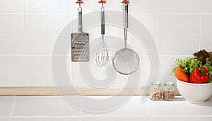 Kitchen background with utensil photo