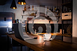 Kitchen with bar counter. Home atmosphere