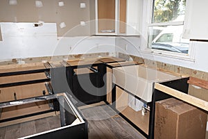 Kitchen being installed in a residential home