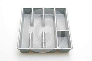 Kitchen box with cutlery for spoons, forks, knifes on white background