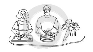 Kitchen Breakfast Preparing Family Together Vector