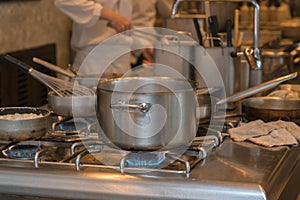 Kitchen and busy chefs of hotel