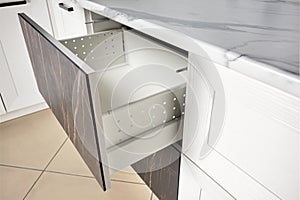 Kitchen Cabinet Door Drawer side view with Soft Quiet Closer Damper Buffers Cushion, solution to slow down closing photo