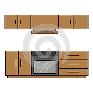 Kitchen cabinet. Kitchen icon set. Apartment interior. Vector illustration. stock image.