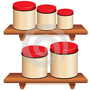 Kitchen Canister Set on wood shelves