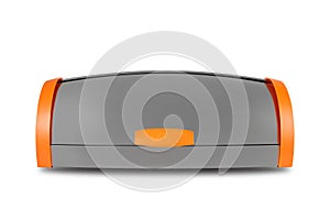 Kitchen capacities - Aluminium breadbox with orange sides. Isolated