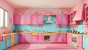 Kitchen Chic: Modern Design Infused with Colorful Pink Bliss