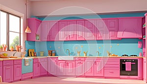 Kitchen Chic: Modern Design Infused with Colorful Pink Bliss