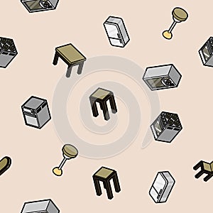 Kitchen color outline isometric pattern