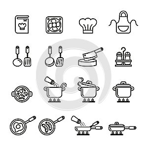 Kitchen and Cooking Icons Set. Line Style stock .