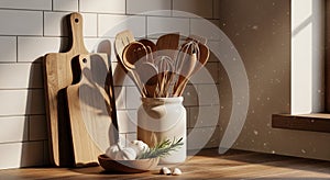 Kitchen countertop with a rustic theme.