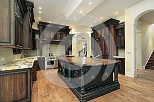 Kitchen with dark cabinetry