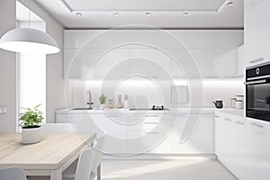 kitchen design white nobody home interior modern apartment contemporary decor house. Generative AI.