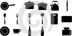 Kitchen and Dining Essentials Silhouette Icon Set