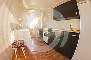 Kitchen and Dining Room Panorama in old house